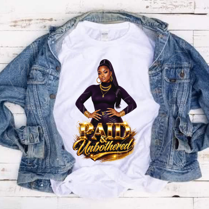 Paid and Unbothered Black Female PNG | Self Love Affirmation Design | Motivational Art | Digital Download