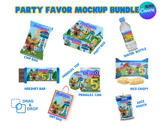 Paw Patrol Party Favor Template Bundle Canva Design & Templates (9 Editable Templates)