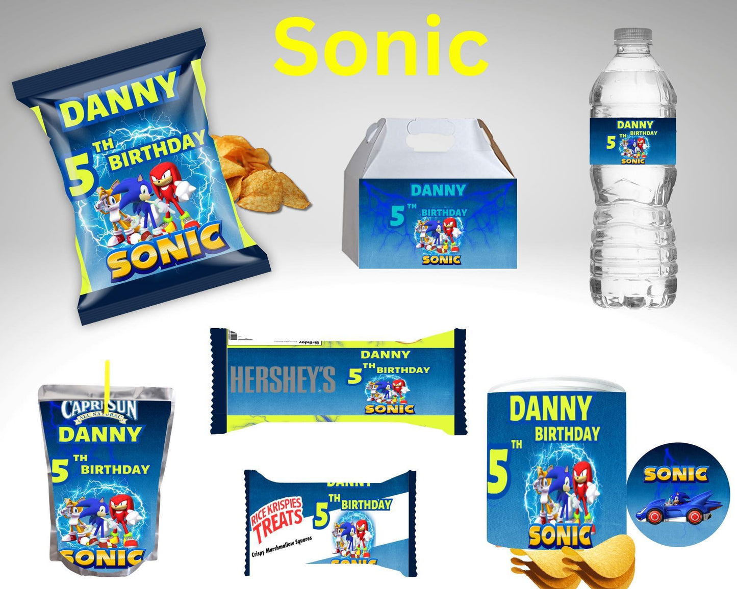 Sonic Party Favor Bundle Canva Design & Templates (8 Editable Templates)