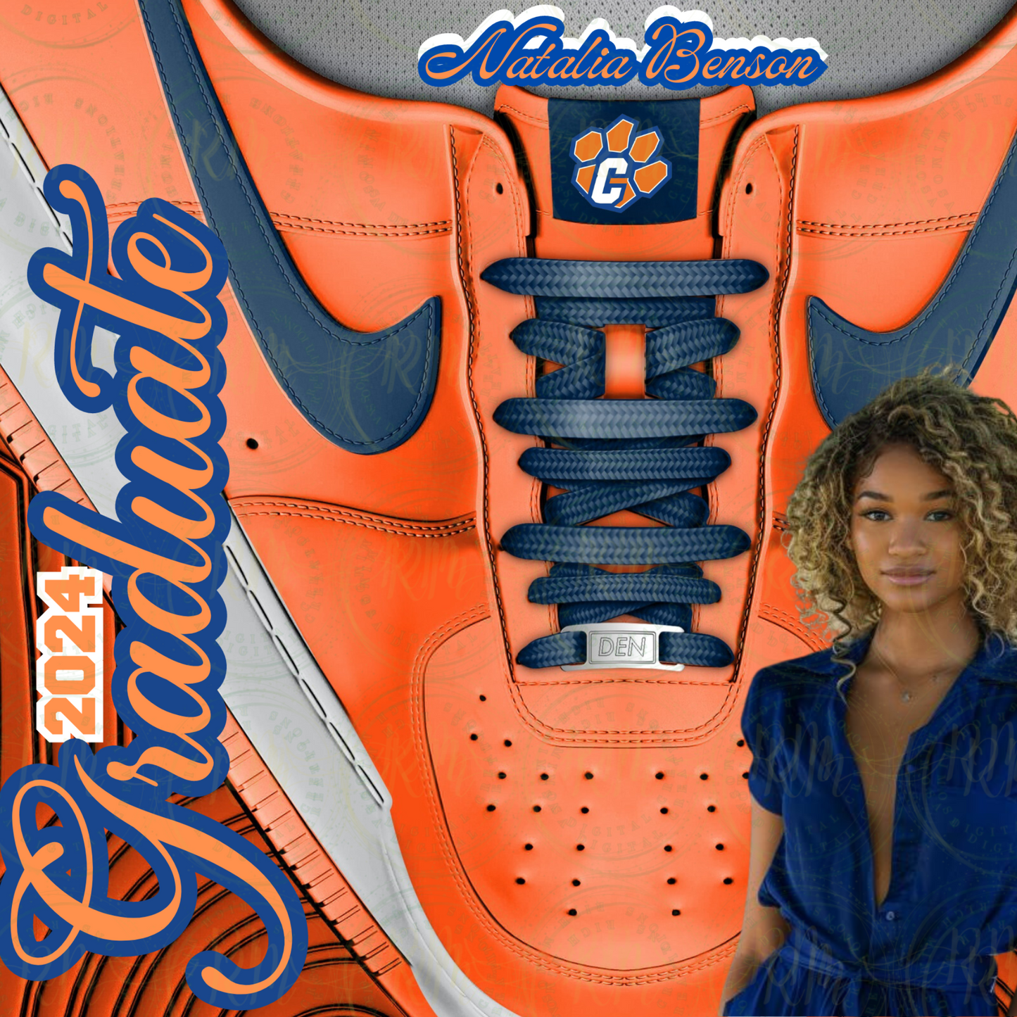 Shoelace Graduation Editable Orange & Blue Canva Tumbler Template