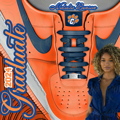 Shoelace Graduation Editable Orange & Blue Canva Tumbler Template