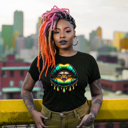 Jim Hill High School Tiger Lips PNG | Jackson MS Mascot Clipart | Green Gold Dripping Lips Sublimation Design for Shirts, Mugs, Totes