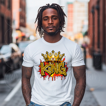 King Crown Clipart – Leopard Print Text PNG with Gold Crown – Bold Royal Digital Art for Sublimation, Crafts & Designs