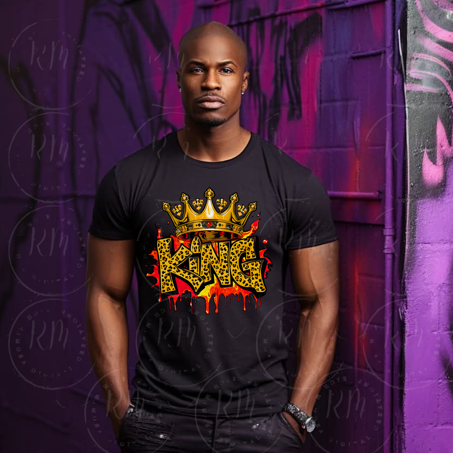 King Crown Clipart – Leopard Print Text PNG with Gold Crown – Bold Royal Digital Art for Sublimation, Crafts & Designs