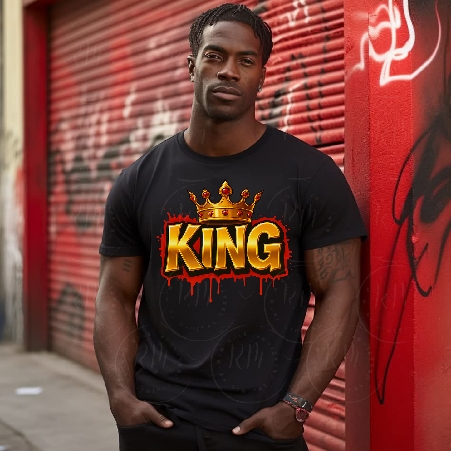 King Graffiti Clipart – Gold Crown, Red Dripping (Digital Download)