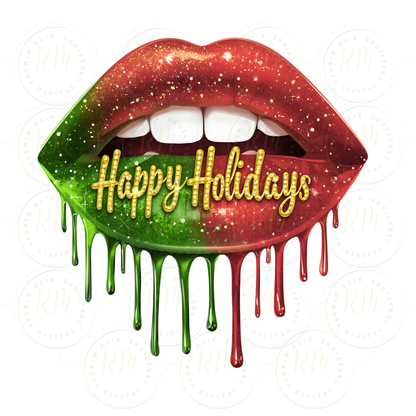 Happy Holidays7 Piece Lips Clipart Bundle | Christmas Drip Lip PNG | Red Green Gold Glitter Lips | Sublimation & Craft Graphics