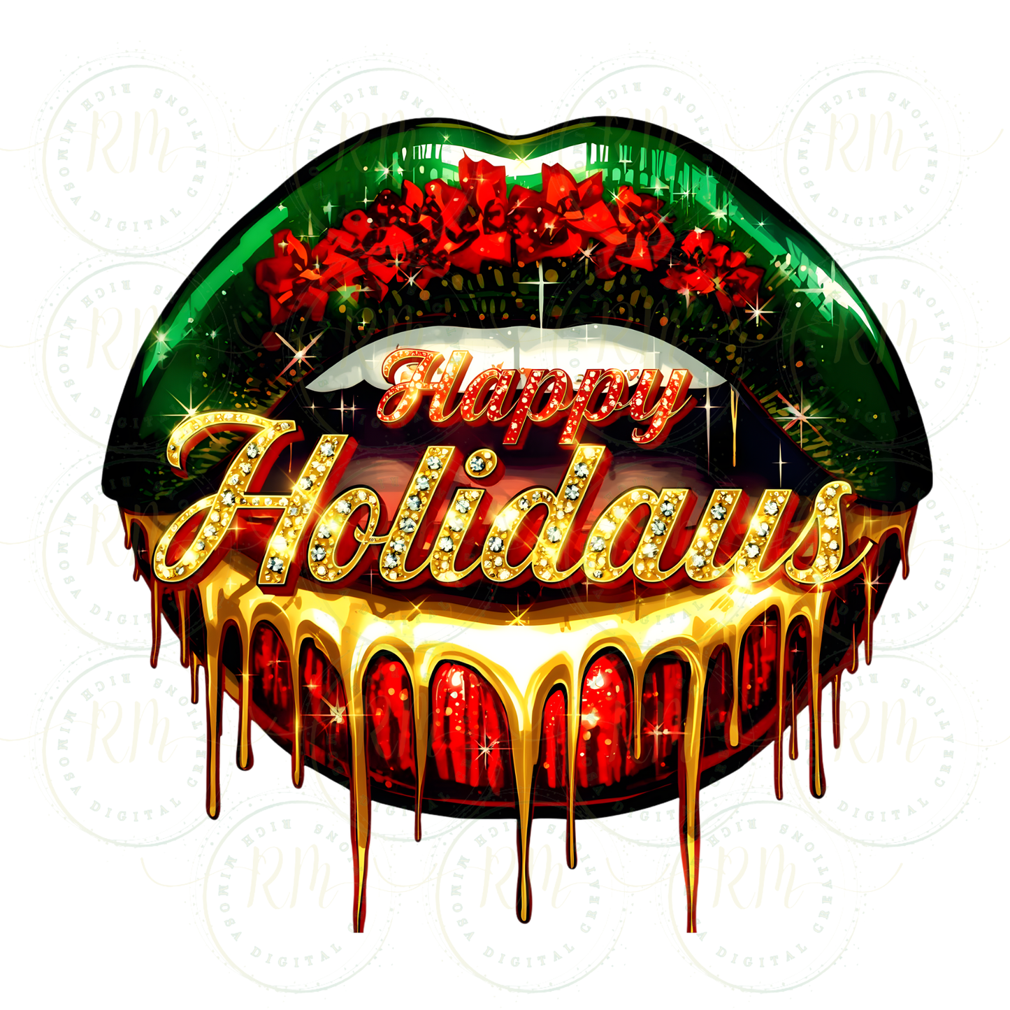 Happy Holidays7 Piece Lips Clipart Bundle | Christmas Drip Lip PNG | Red Green Gold Glitter Lips | Sublimation & Craft Graphics