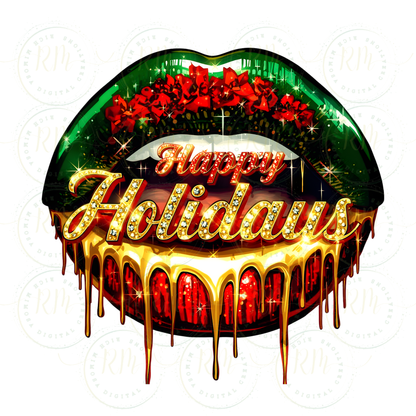 Happy Holidays7 Piece Lips Clipart Bundle | Christmas Drip Lip PNG | Red Green Gold Glitter Lips | Sublimation & Craft Graphics