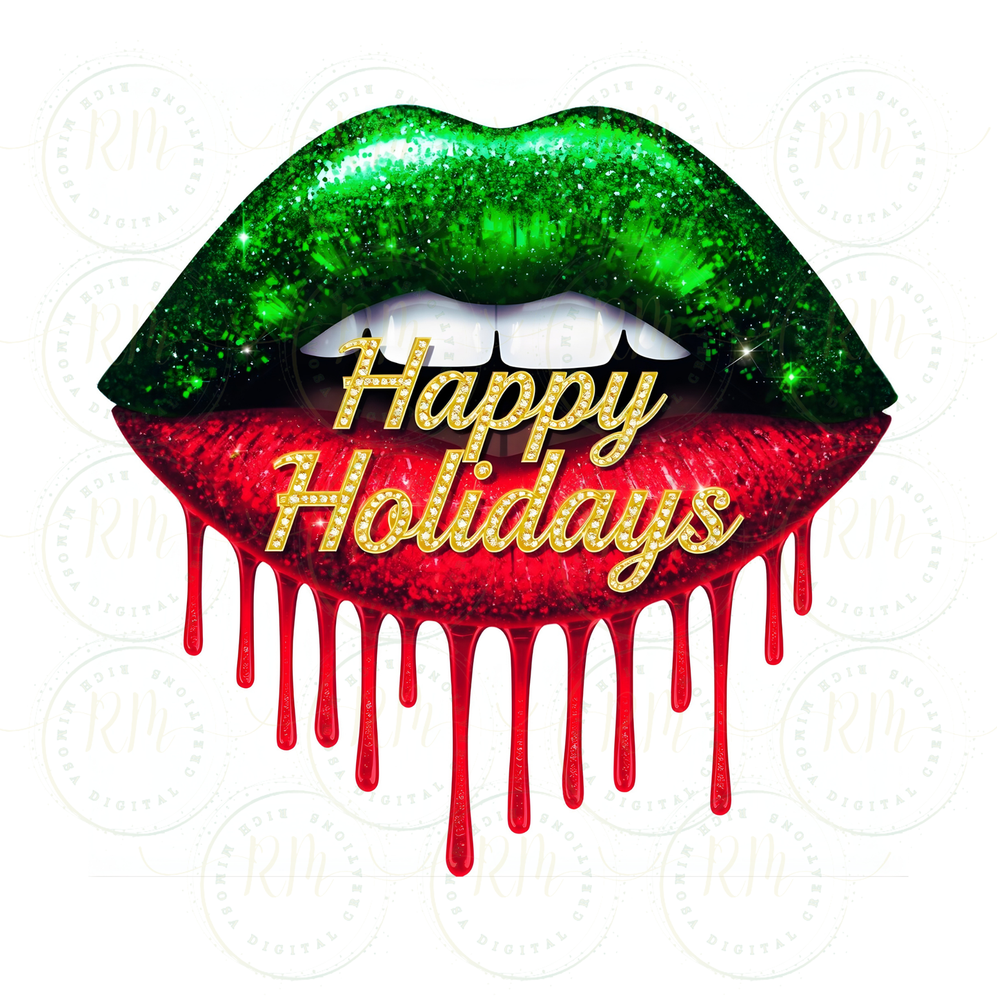 Happy Holidays7 Piece Lips Clipart Bundle | Christmas Drip Lip PNG | Red Green Gold Glitter Lips | Sublimation & Craft Graphics