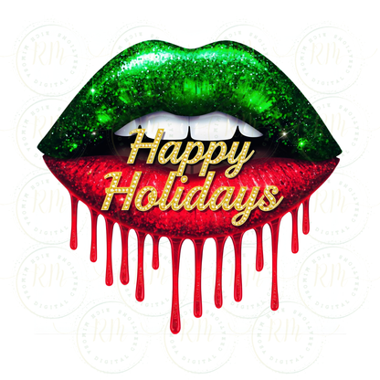 Happy Holidays7 Piece Lips Clipart Bundle | Christmas Drip Lip PNG | Red Green Gold Glitter Lips | Sublimation & Craft Graphics