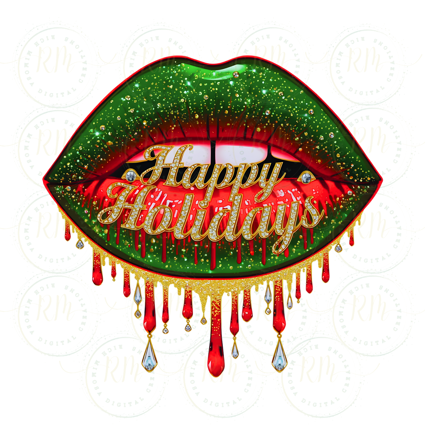 Happy Holidays7 Piece Lips Clipart Bundle | Christmas Drip Lip PNG | Red Green Gold Glitter Lips | Sublimation & Craft Graphics