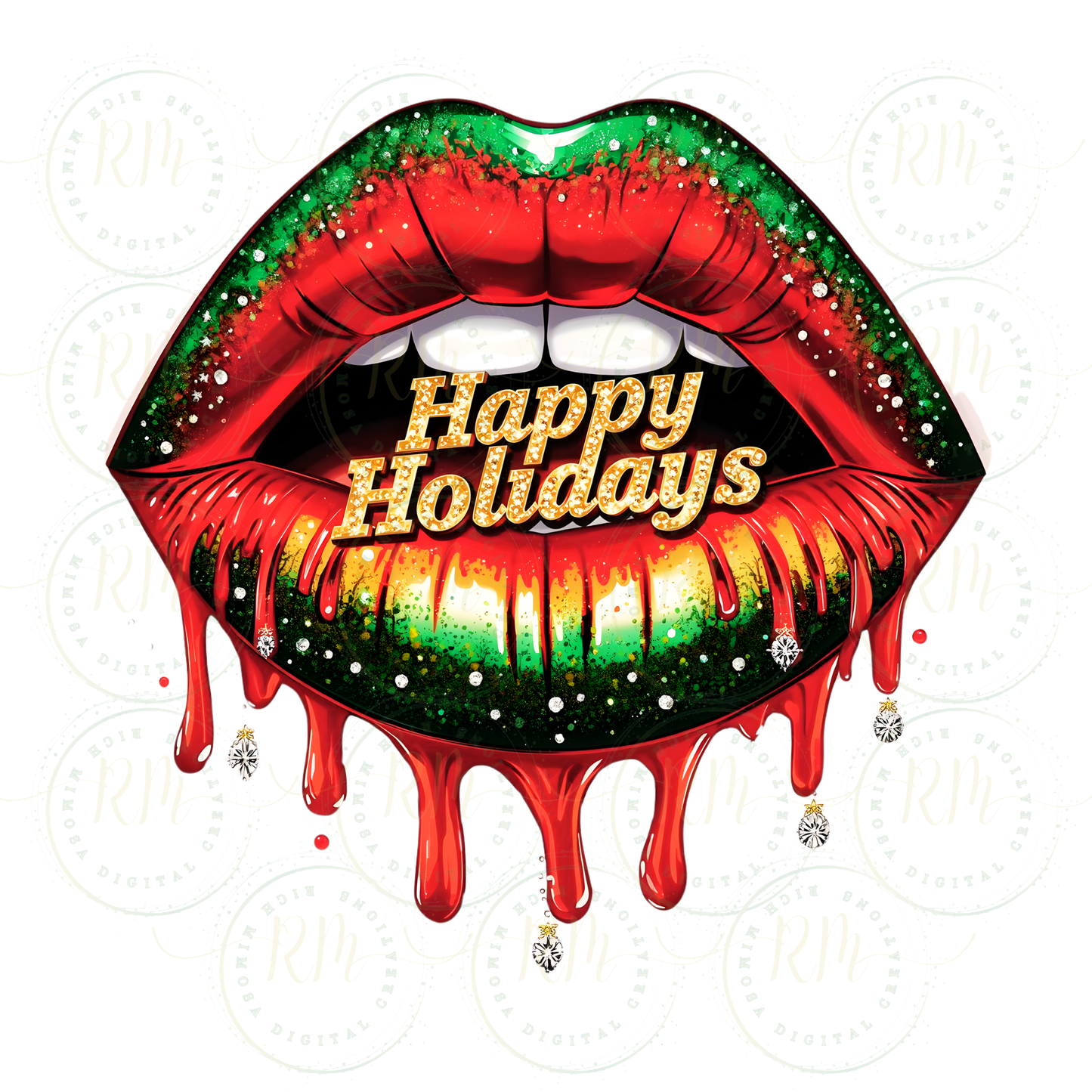 Happy Holidays7 Piece Lips Clipart Bundle | Christmas Drip Lip PNG | Red Green Gold Glitter Lips | Sublimation & Craft Graphics