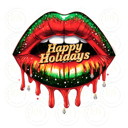 Happy Holidays7 Piece Lips Clipart Bundle | Christmas Drip Lip PNG | Red Green Gold Glitter Lips | Sublimation & Craft Graphics