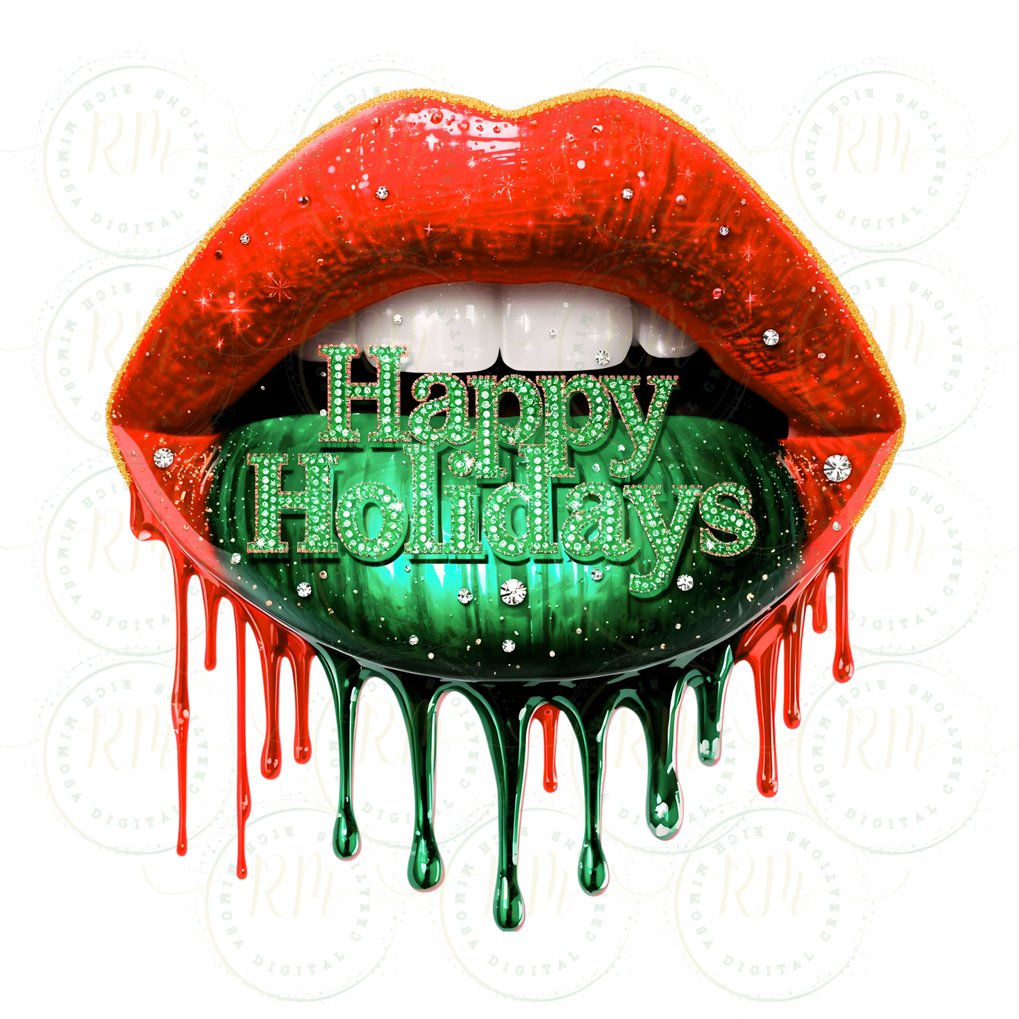 Happy Holidays7 Piece Lips Clipart Bundle | Christmas Drip Lip PNG | Red Green Gold Glitter Lips | Sublimation & Craft Graphics