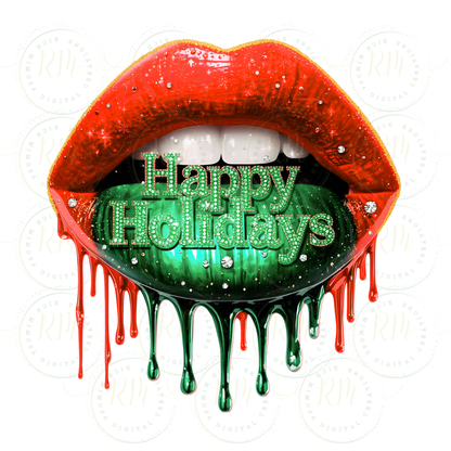 Happy Holidays7 Piece Lips Clipart Bundle | Christmas Drip Lip PNG | Red Green Gold Glitter Lips | Sublimation & Craft Graphics