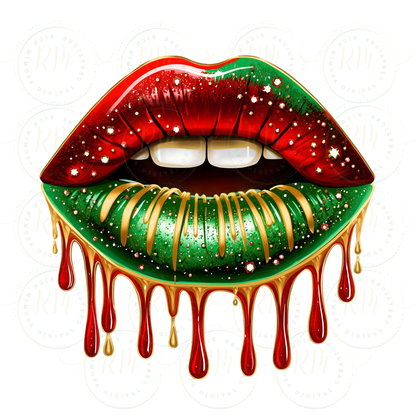 Happy Holidays7 Piece Lips Clipart Bundle | Christmas Drip Lip PNG | Red Green Gold Glitter Lips | Sublimation & Craft Graphics