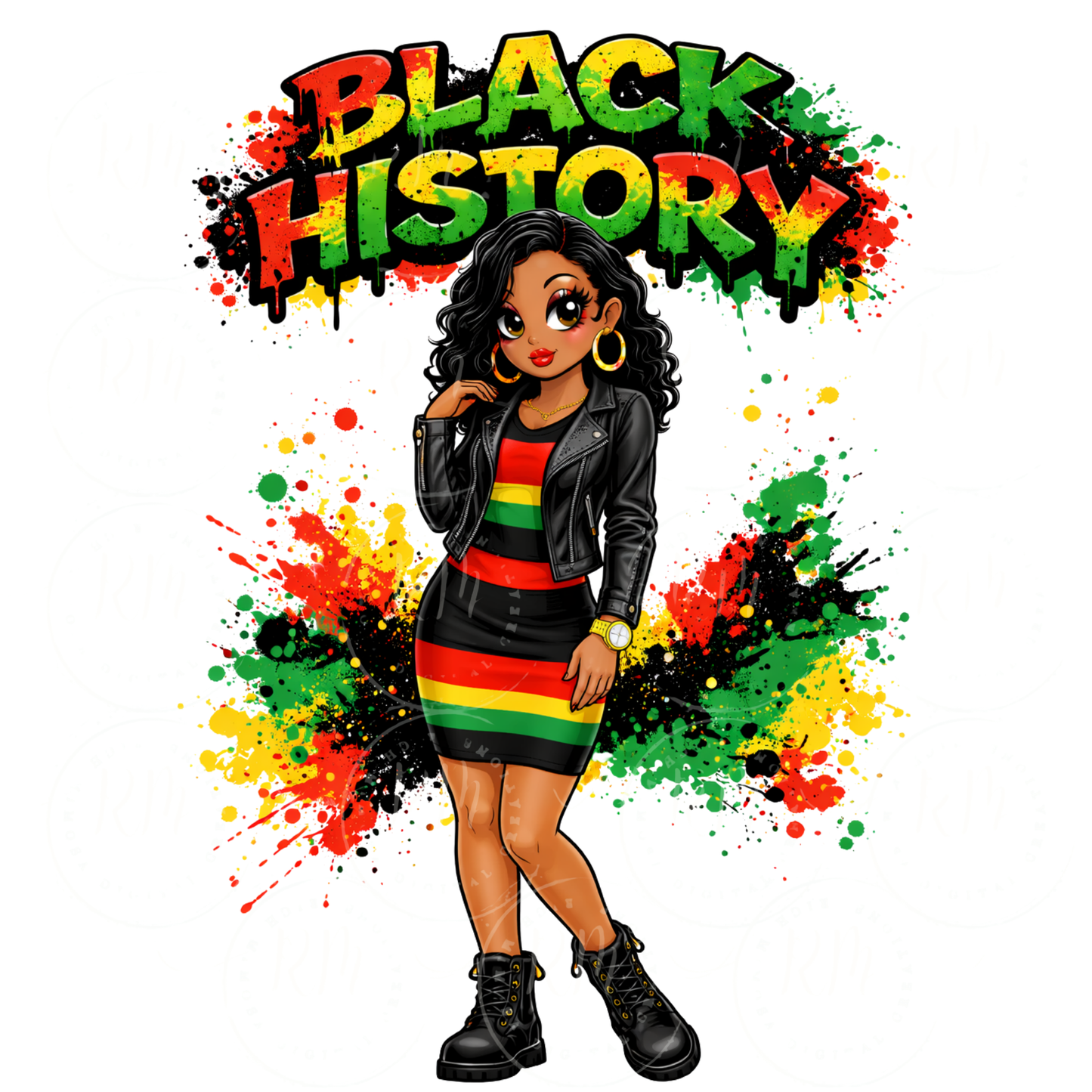 PLR Black Female PNG Clipart 7 Piece Bundle