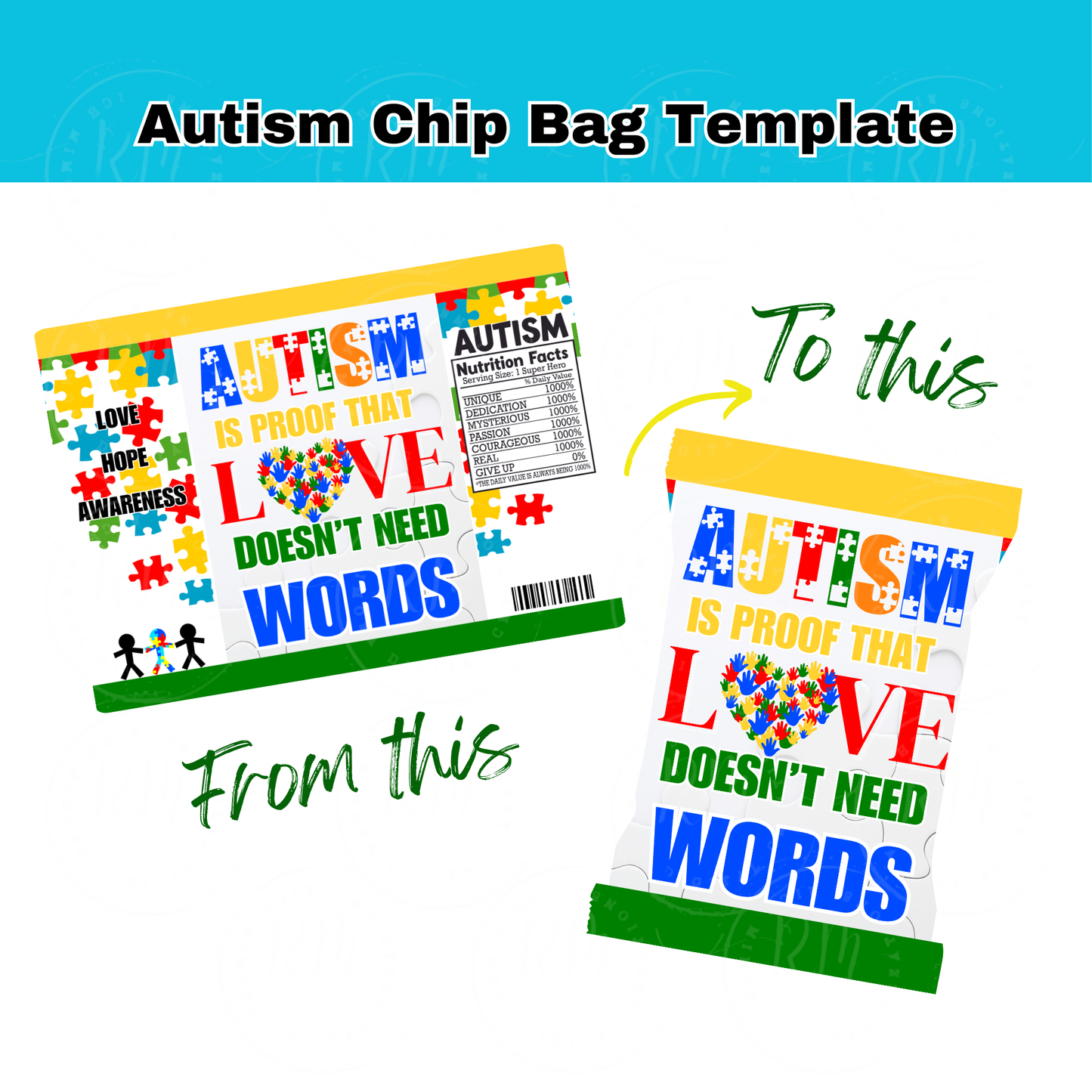 Autism Party Favor Bundle Template, Autism Awareness, Autism Party Favors, Unique Autism Awareness Gift and Party Supplies for Kids & Adults