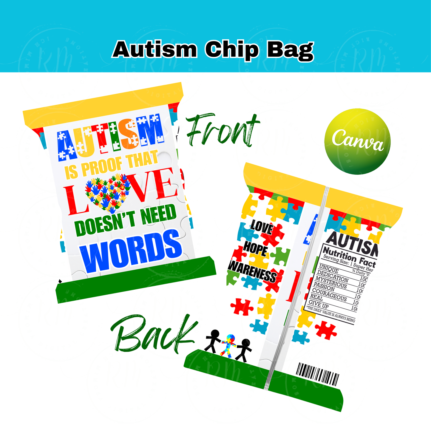 Autism Party Favor Bundle Template, Autism Awareness, Autism Party Favors, Unique Autism Awareness Gift and Party Supplies for Kids & Adults