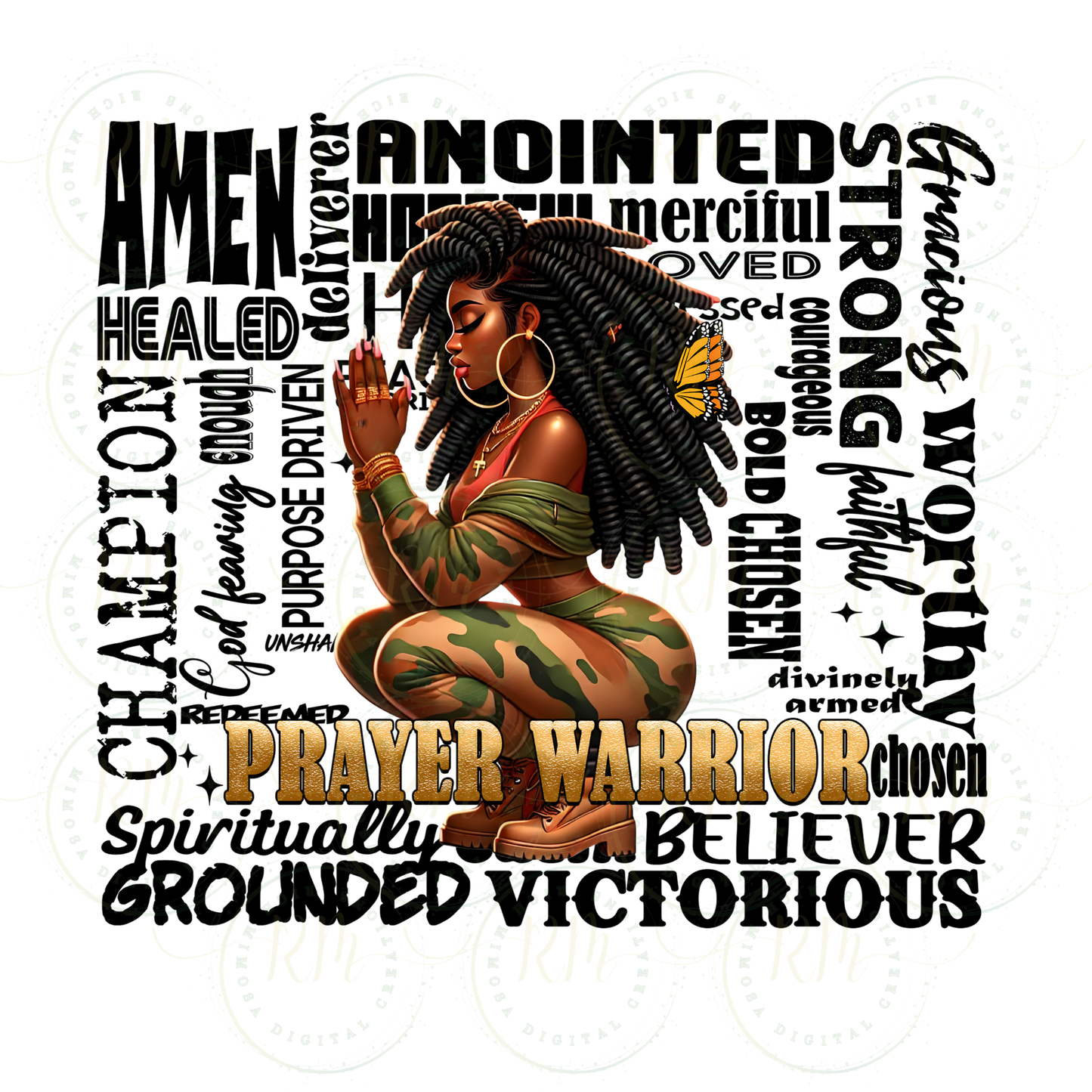 Prayer Warrior Pillow PNG, Melanin Camo Art (Digital Download)
