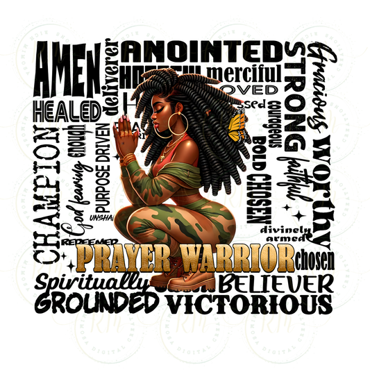Prayer Warrior Pillow PNG, Melanin Camo Art (Digital Download)