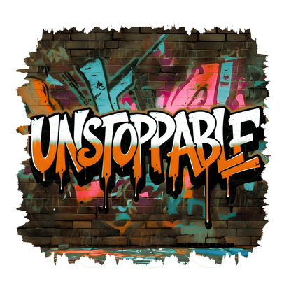 UNSTOPPABLE Graffiti Wall Art PNG – Orange and Aqua Multicolor Drip Typography, Urban Street Art Printable, Sublimation Design