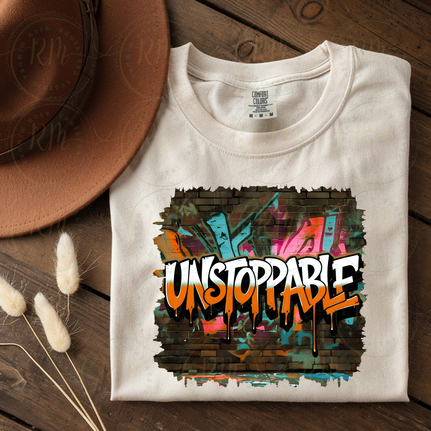 UNSTOPPABLE Graffiti Wall Art PNG – Orange and Aqua Multicolor Drip Typography, Urban Street Art Printable, Sublimation Design