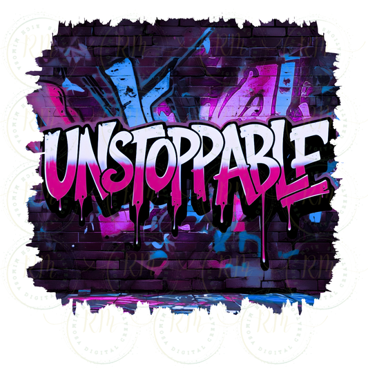 UNSTOPPABLE Graffiti Wall Art PNG – Purple and Light Blue Multicolor Drip Typography, Urban Street Art Printable, Sublimation Design