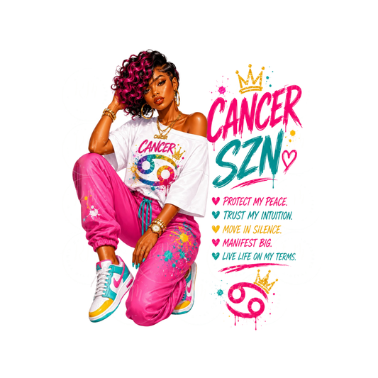 Cancer SZN Baddie Neon Pink Streetwear PNG Design