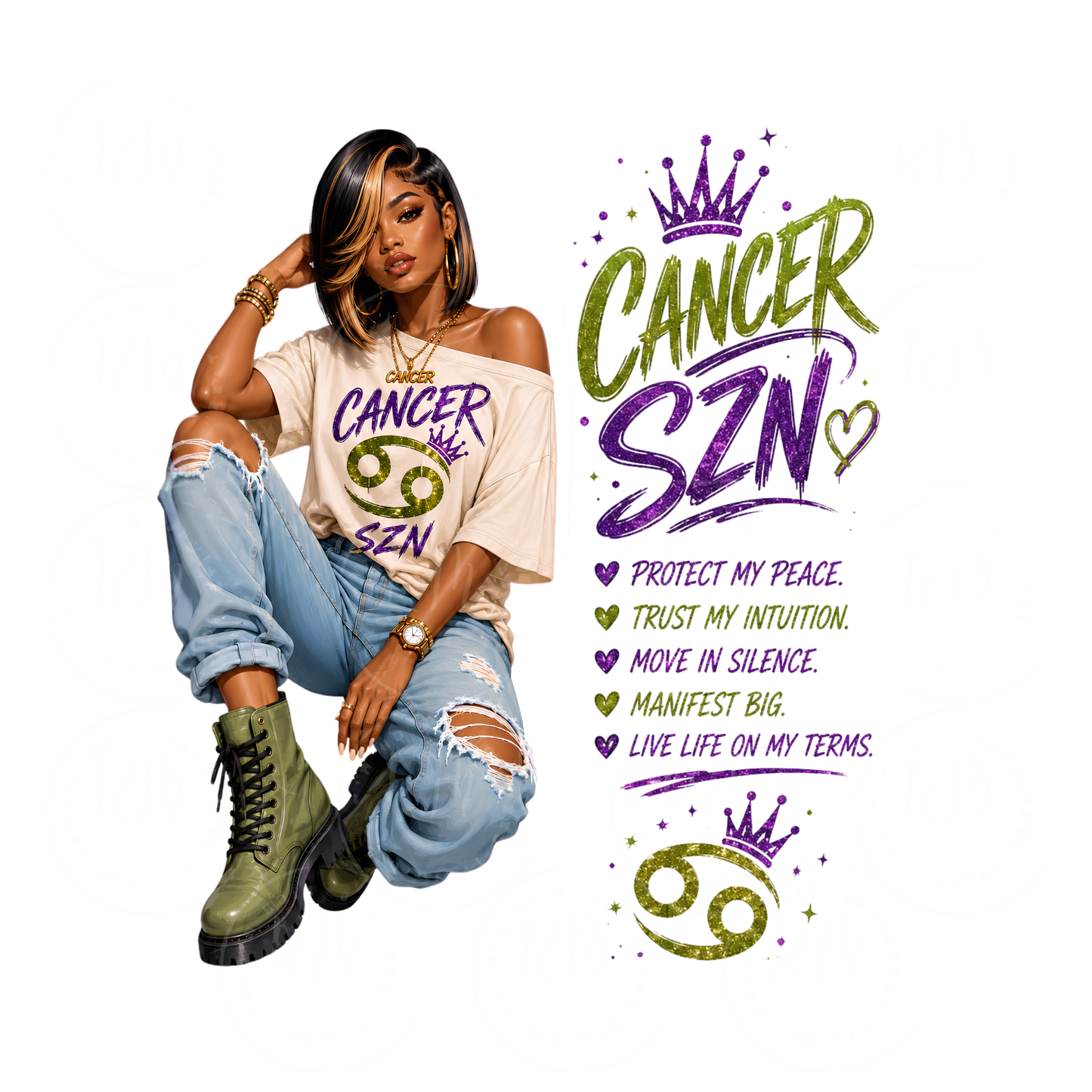 Cancer SZN Baddie Streetwear PNG Design, Cancer Zodiac Clipart Design