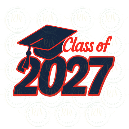 Class of 2027 PNG, Graduation PNG, Senior 2027 Sublimation Design Blue And Red Grad Cap PNG, Graduate Shirt Design Download