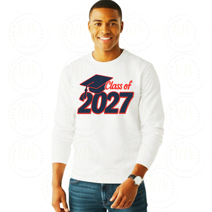 Class of 2027 PNG, Graduation PNG, Senior 2027 Sublimation Design Blue And Red Grad Cap PNG, Graduate Shirt Design Download
