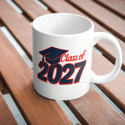Class of 2027 PNG, Graduation PNG, Senior 2027 Sublimation Design Blue And Red Grad Cap PNG, Graduate Shirt Design Download