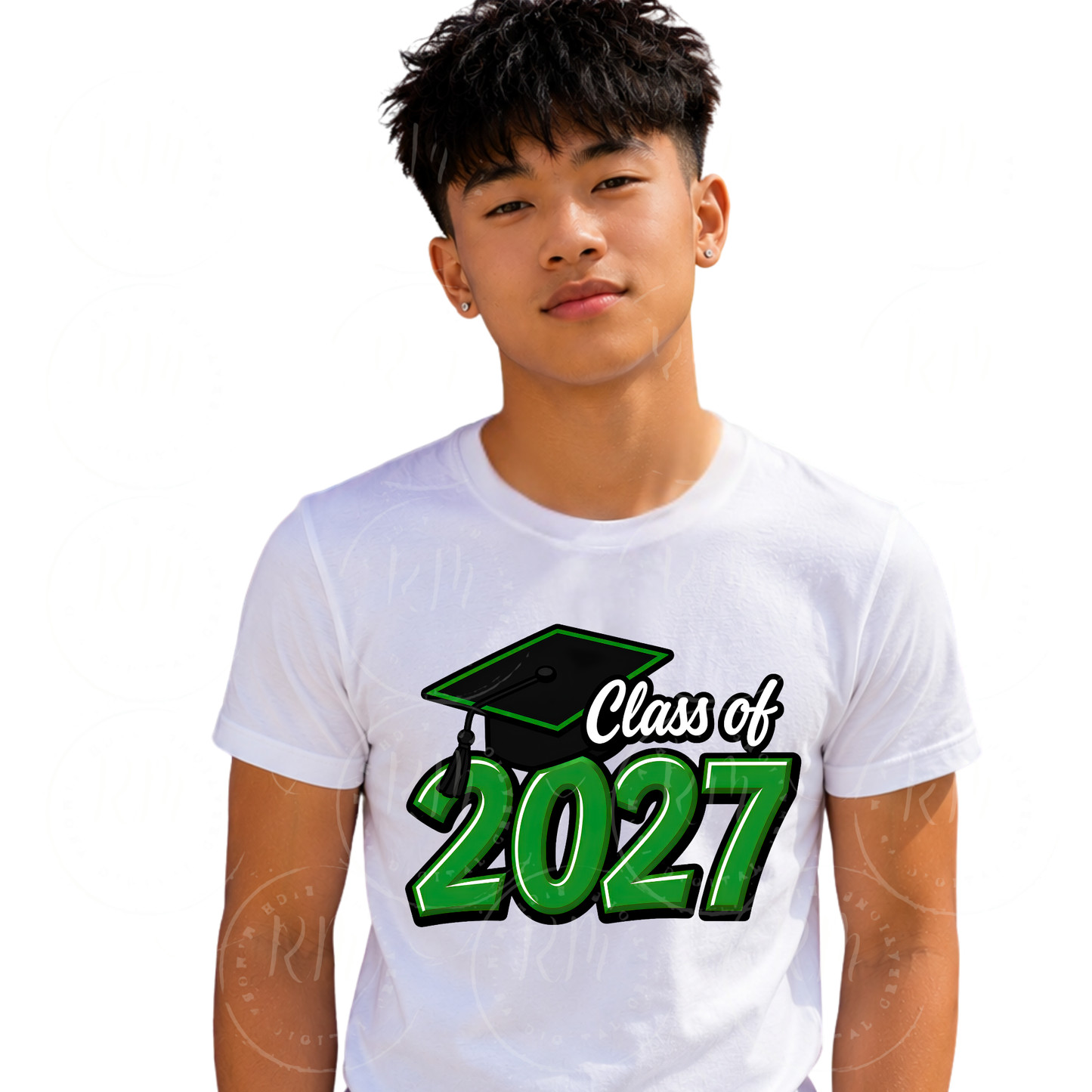 Class of 2027 PNG, Graduation PNG, Senior 2027 Sublimation Design Green, White and Black Grad Cap PNG, Graduate Shirt Design Download