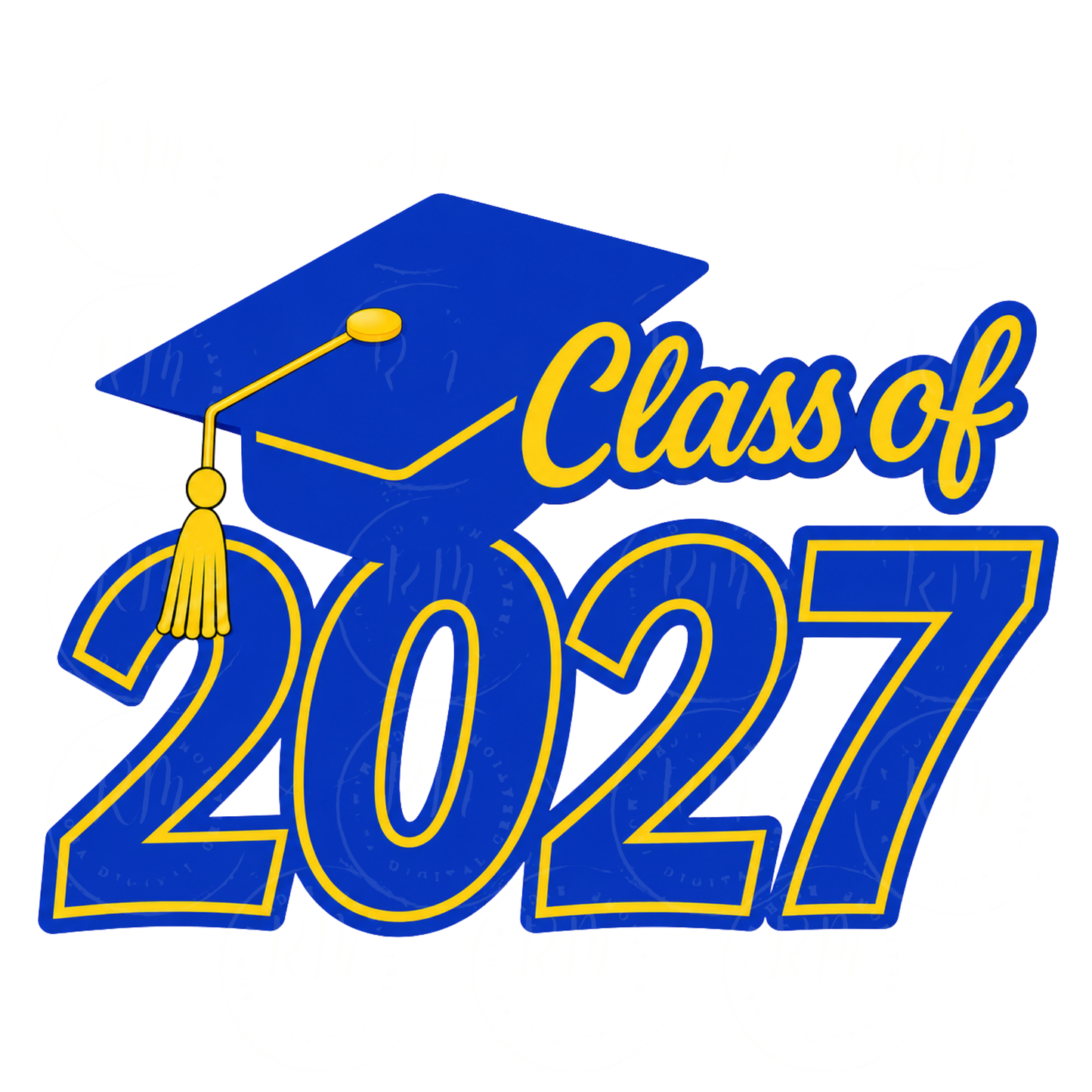 Class of 2027 PNG, Graduation PNG, Senior 2027 Sublimation Design Royal Blue And Yellow Grad Cap PNG, Graduate Shirt Design Download