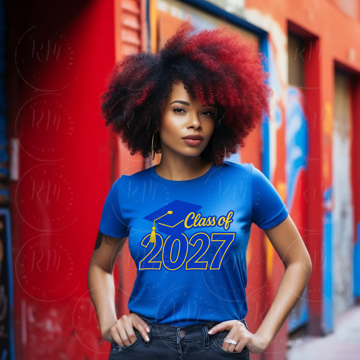Class of 2027 PNG, Graduation PNG, Senior 2027 Sublimation Design Royal Blue And Yellow Grad Cap PNG, Graduate Shirt Design Download