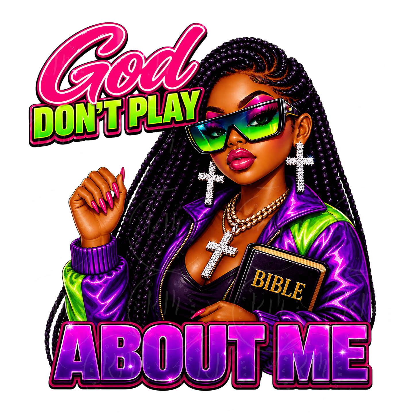 God Don’t Play About Me PNG, Faith Based Baddie Design, Christian Girl Sublimation, Afro Woman Graphic, Bible Quote PNG