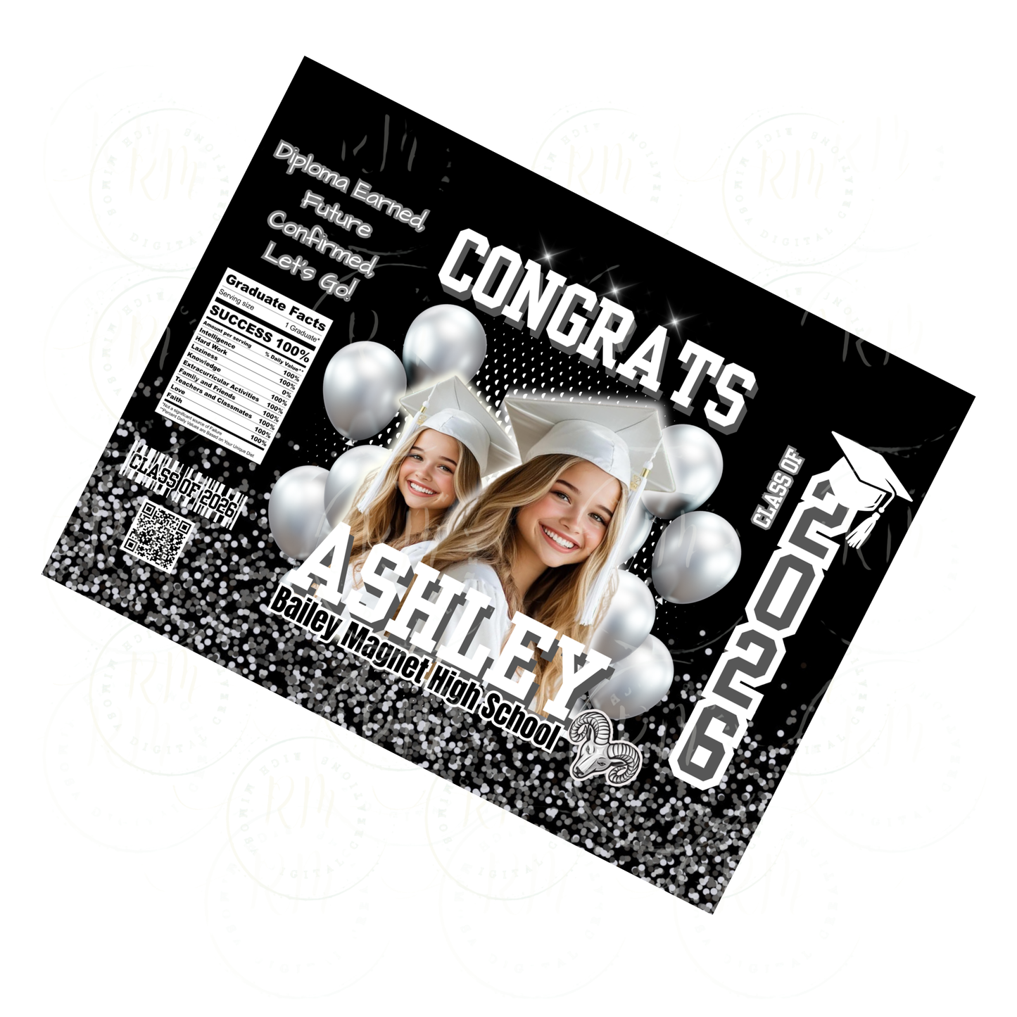2026 Graduation Chip Bag Template, Editable Black, Gray and White Grad Party Favor, 2026 Grad Chip Bag, Unique Grad Gifts for Grad Party