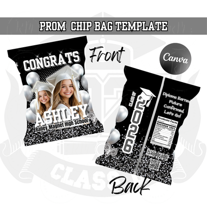2026 Graduation Chip Bag Template, Editable Black, Gray and White Grad Party Favor, 2026 Grad Chip Bag, Unique Grad Gifts for Grad Party