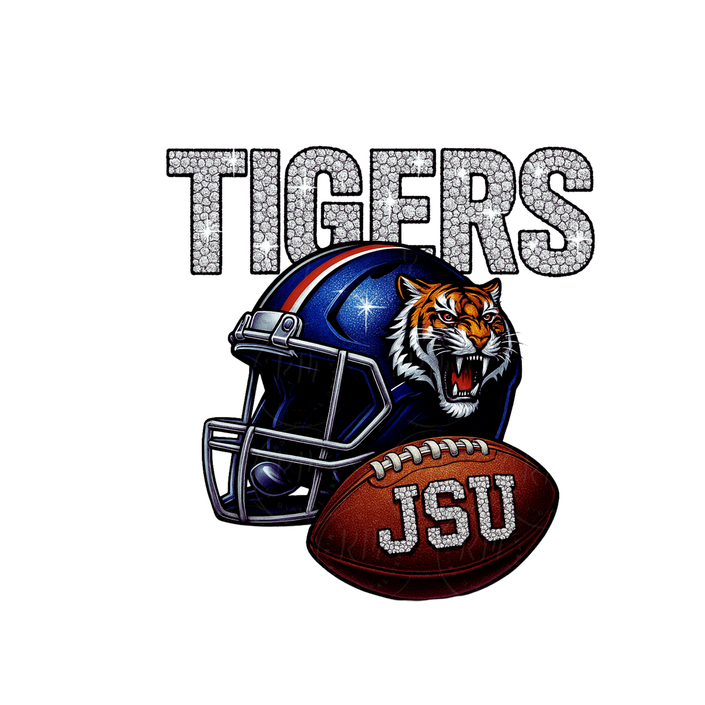 Jackson State Tigers Football PNG | JSU Tigers Helmet Art | Bling Text Digital Sublimation File