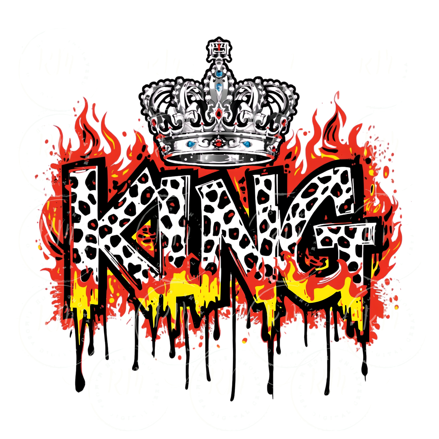 King PNG, Transparent Crown Flame Graphic, Animal Print Sublimation Design, T-Shirt PNG Download
