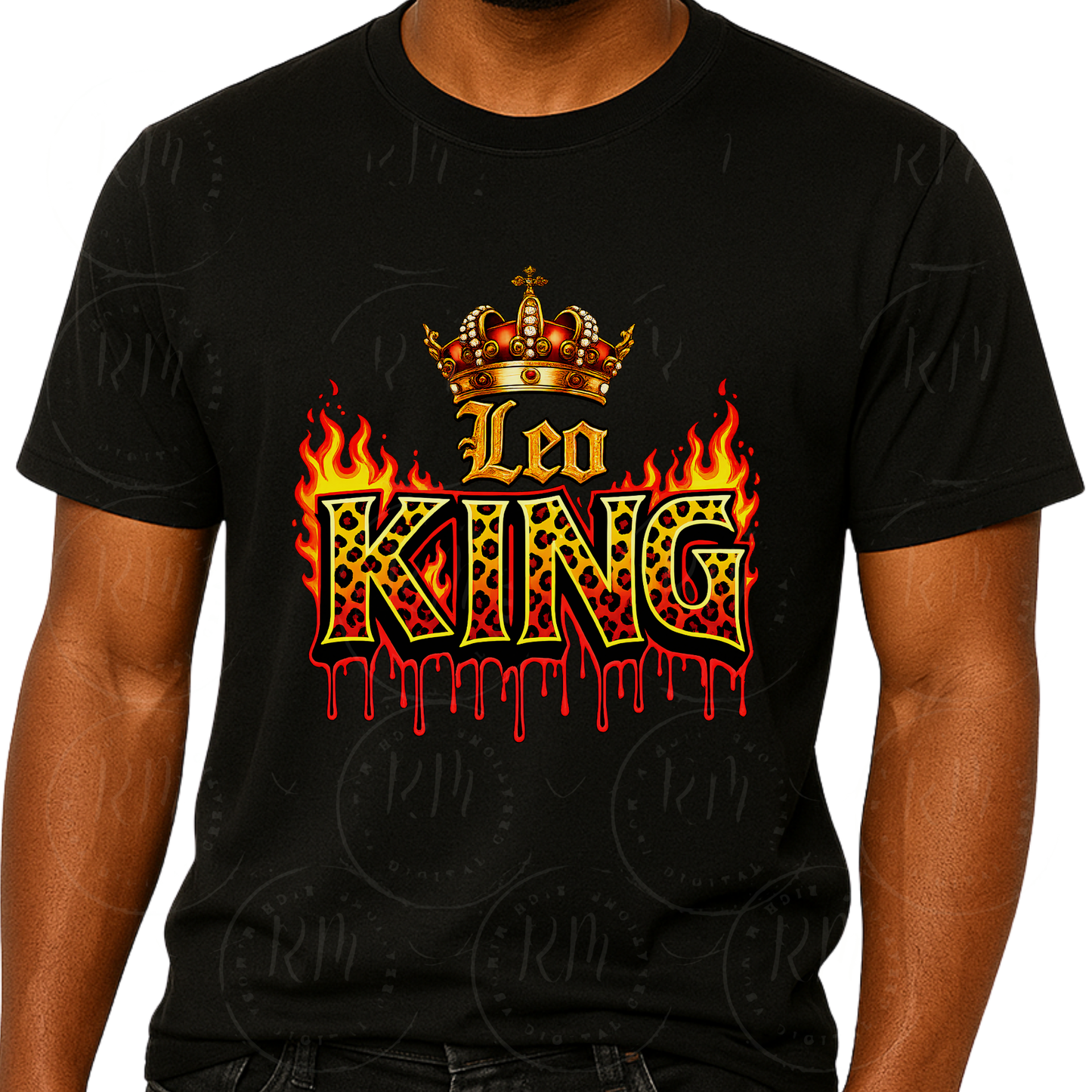 Leo King PNG, Zodiac King Sublimation Design, Transparent Leopard Print Flame Crown PNG
