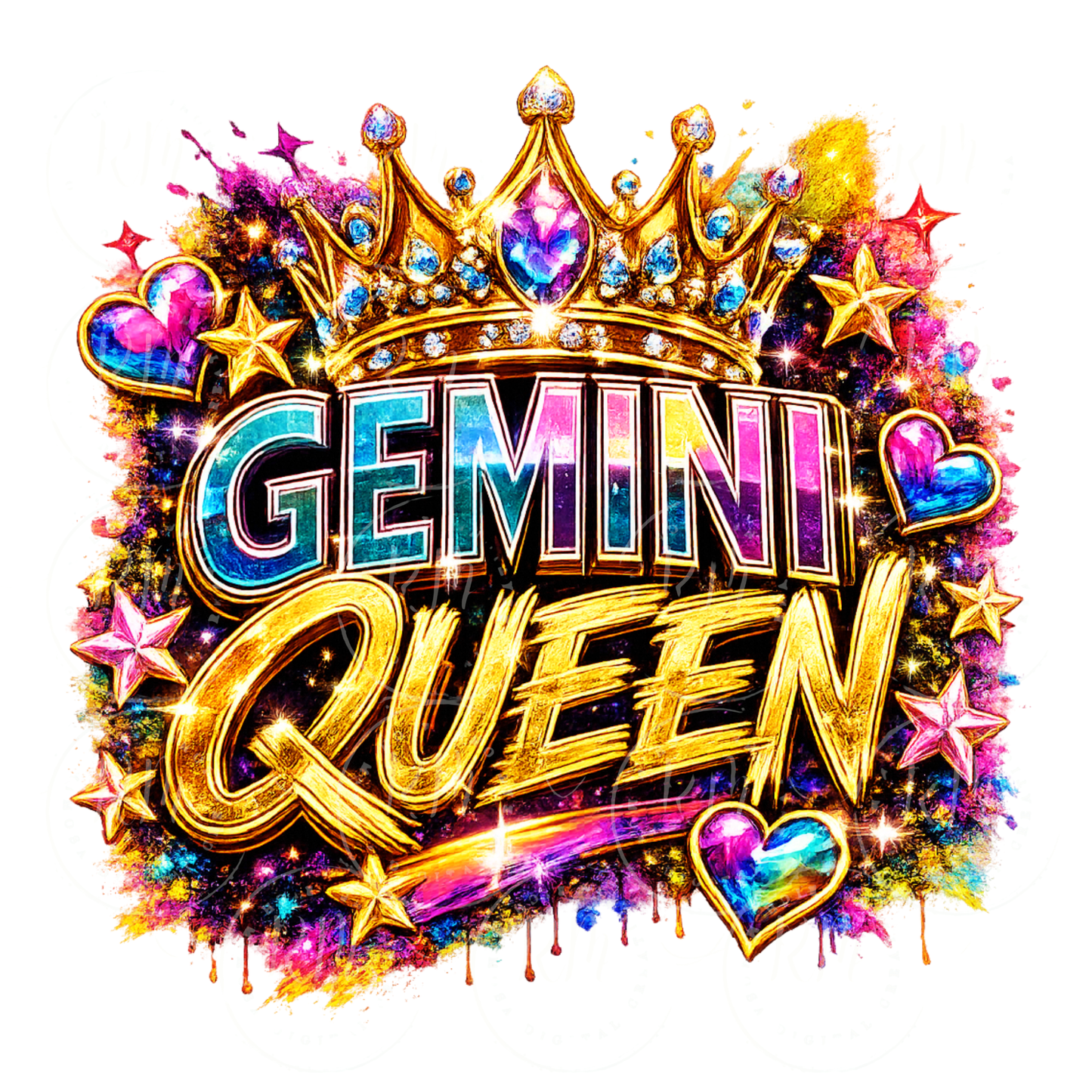 Gemini Queen PNG | Glam Zodiac Crown Clipart | Transparent Digital Download