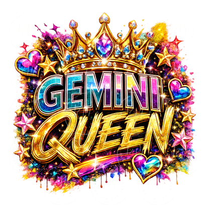 Gemini Queen PNG | Glam Zodiac Crown Clipart | Transparent Digital Download