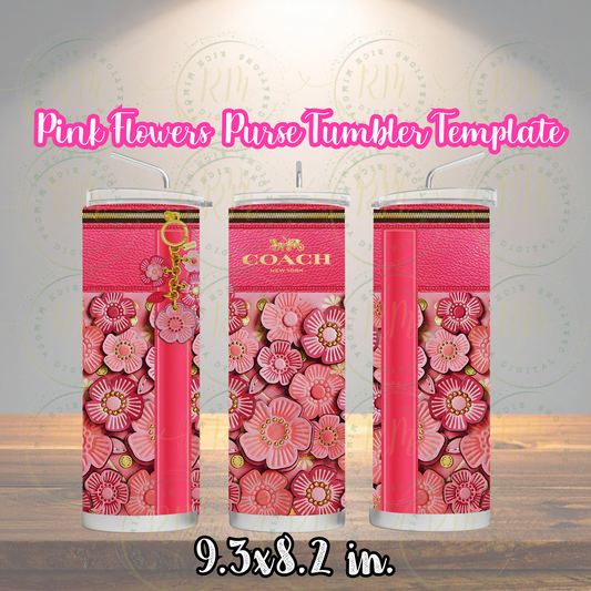 Pink Floral Purse Tumbler Wrap | Sublimation Design (9.3x8.2in PNG) (Digital Download)