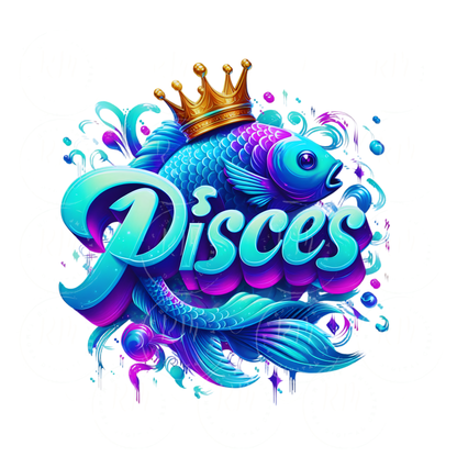 Pisces Zodiac PNG, Crowned Fish Clipart, Astrology Birthday Design (Digital Download)