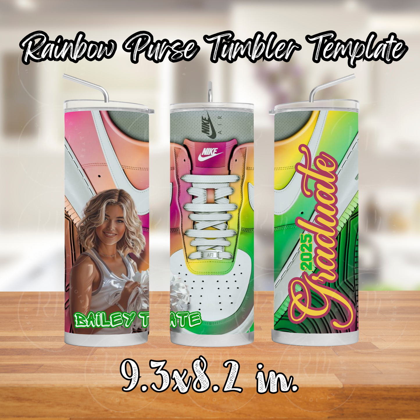 Shoelace Graduation Editable Rainbow Canva Tumbler Template