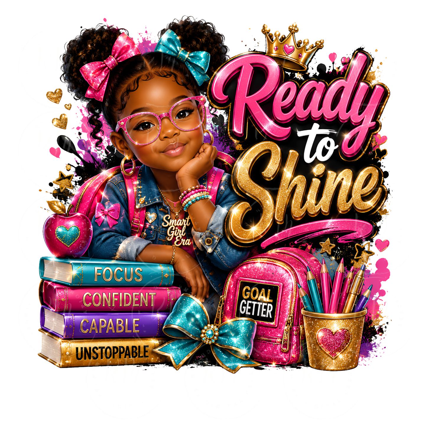 Freebie Back to School Black Girl PNG | PLR Sublimation Design | Resell Rights Included