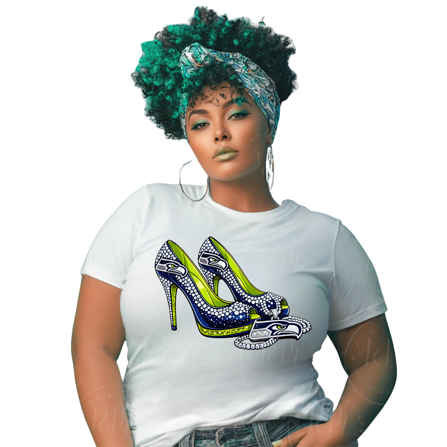 Seattle Inspired Rhinestone High Heels PNG – Glam Football Fan Digital Design