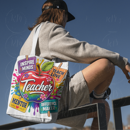 Teacher Sublimation Design PNG, Colorful Apple Teacher Graphic, Inspire Minds Teach Love Mentor, Teacher Appreciation Design